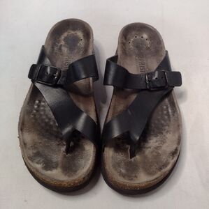 Mephisto Helen Leather Thong Sandals Size 37 Black Comfort Granola Strappy R